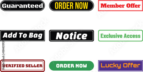 Collection of various promotional badges isolated on a transparent background