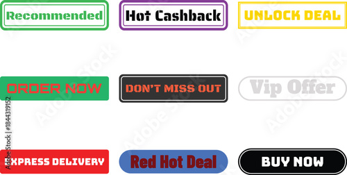 Collection of colorful promotional badges isolated on a transparent background