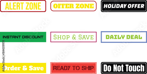 Set of colorful promotional labels isolated on transparent background