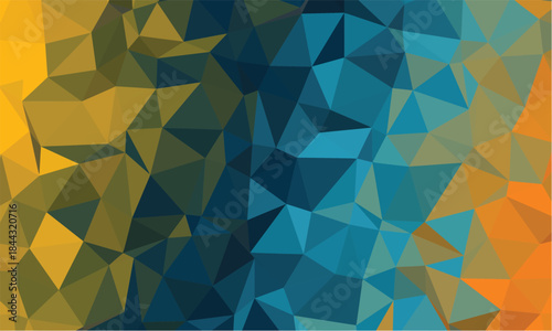 Mosaic style geometric background with vibrant yellow and blue transitions across its triangle design