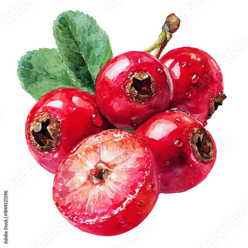 Hawthorn Berry Slices, watercolor illustration, vector style, isolated on a white background.