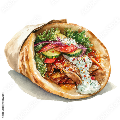 Gyro in watercolor painting style, vector illustration on white background.
