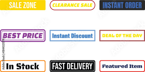 Collection of various sale and discount labels isolated on transparent background