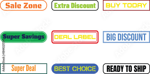 Collection of vibrant sale labels isolated on a transparent background