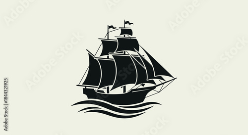 Vintage Sailing Ship Silhouette on Water