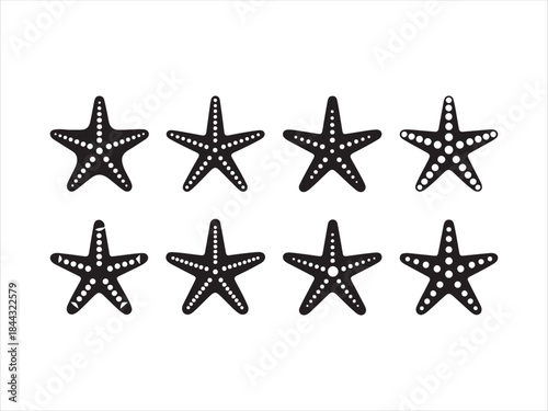 Set of starfish badge vector icon in silhouette design. sea fish icon set