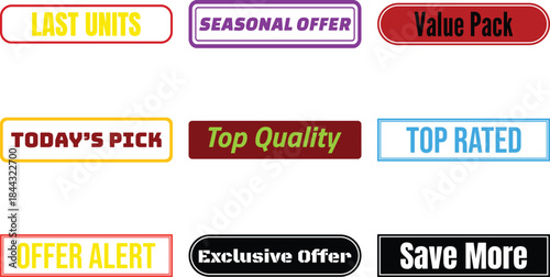 Set of colorful promotional badges isolated on a transparent background