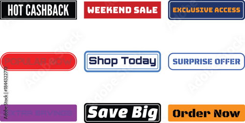 Set of colorful promotional badges isolated on a transparent background