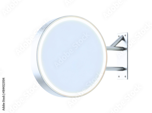 A round led lighted makeup mirror with a chrome wall mount bracket isolated on transparent background