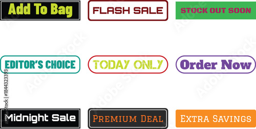 Six colorful sale buttons isolated on transparent background