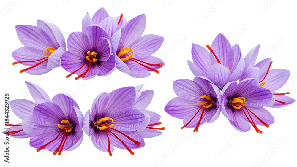 Obraz premium Four purple saffron flowers isolated on transparent background