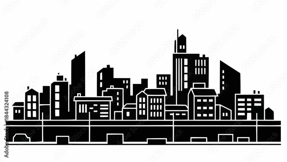 Obraz premium Modern City Skyline Silhouette Black and White.
