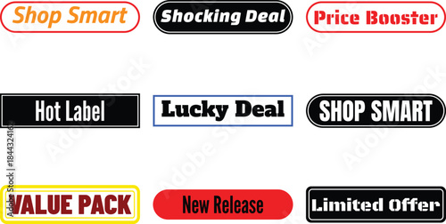 Collection of various shopping labels and deal signs isolated on a transparent background