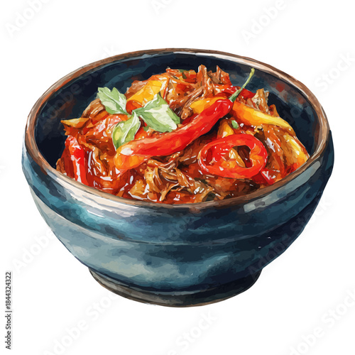 Ropa Vieja in watercolor painting style, vector illustration on white background.