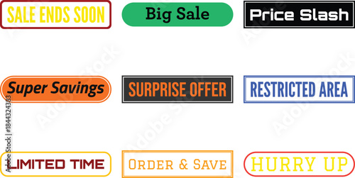 Bright colorful sale and discount banner designs isolated on white background