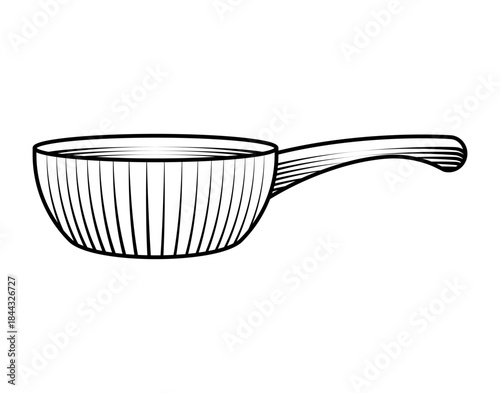 classic frying pan illustration in vintage woodcut style black and white vector art isolated kitchen utensil cooking and frying food retro skillet cookware object engraved