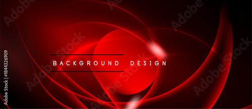 Abstract red design features flowing lines, curves. Brightness creates dynamic visual impact, modern aesthetic. Text reads background design.