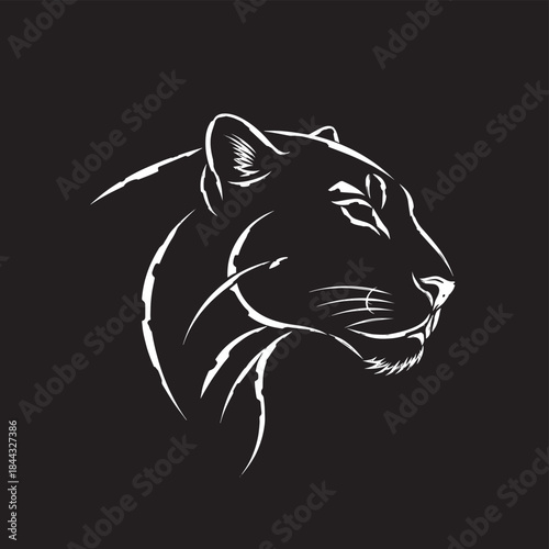 Elegant minimalist panther head silhouette in monochrome design.