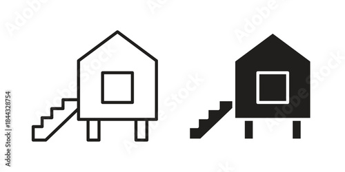 Chicken coop icons for web design set in black stroke and solid style. EPS10