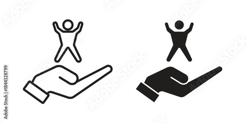 Child custody icons for web design set in black stroke and solid style. EPS10