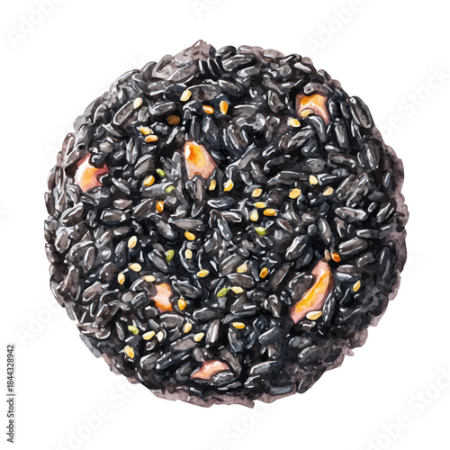 Risotto Nero in watercolor style, vector illustration, isolated on white background.