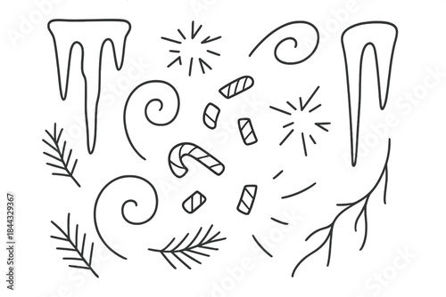 Winter holiday decorations with candy canes, snowflakes, and pine branches create a festive atmosphere for celebrations