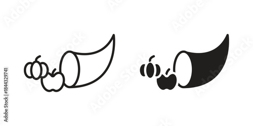 Cornucopia icons for web design set in black stroke and solid style. EPS10