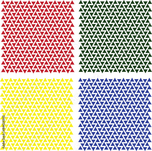 Geometric Zigzag Triangle Patterns Seamless Backgrounds in Primary Colors Red, Green, Yellow, and Blue Set