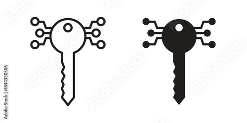 Digital key icons for web design set in black stroke and solid style. EPS10