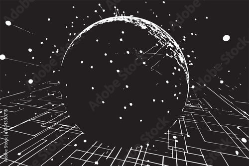 Abstract Futuristic Technology Background with Flowing Data Streams and Digital Earth