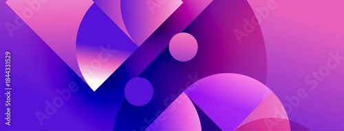 Abstract composition featuring vibrant purple, pink gradients. Overlapping shapes create dynamic visual interest, modern aesthetic.