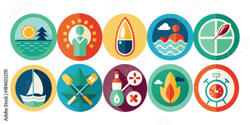 colorful and detail vector icons of paddling ornaments, simple but detailed, best for sign and any design needs