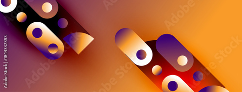 Abstract shapes, vibrant colors, orange, purple gradients create dynamic composition. Modern design, smooth transitions, visual appeal.
