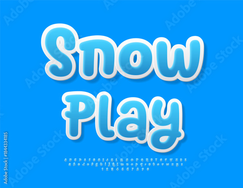 Vector Funny icon Snow Play. Cute Blue Font. Artistic Alphabet Letters and Numbers set.