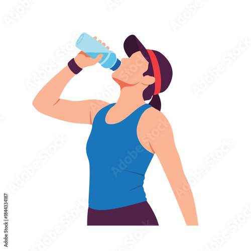 Illustration of a woman in workout attire drinking from a water bottle