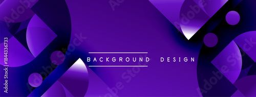 Abstract purple design features overlapping circles, gradients, dynamic shapes. Modern aesthetic suitable for backgrounds, presentations.