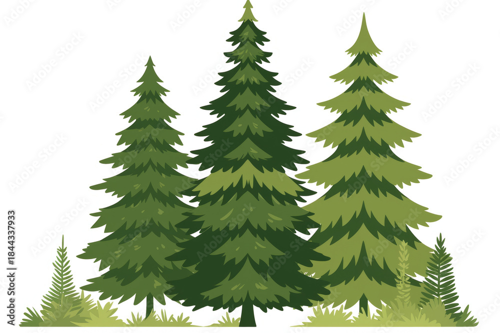 Fototapeta premium Evergreen pine tree forest silhouette