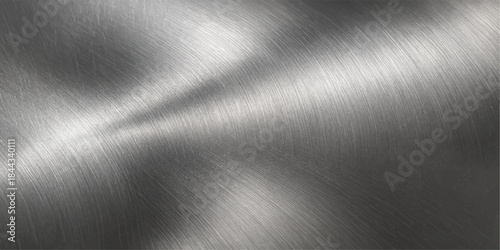 Brushed metal texture with a silver aluminum surface and stainless steel pattern on an industrial sheet backdrop