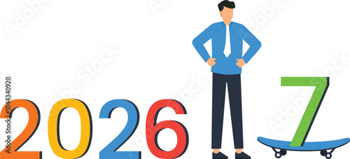 New Year 2027 business transition concept businessman looking forward future goals corporate planning year change moving forward progress strategy
