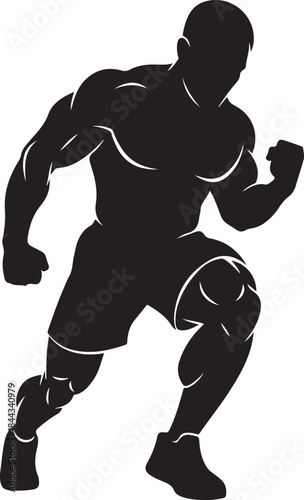 Muscular Man Running in Black Silhouette Vector Illustration