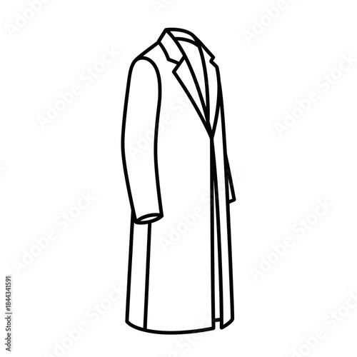 A simple black outline illustration of a long coat for cold weather apparel