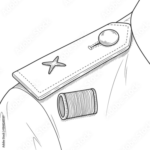 Black and white line drawing of a military uniform shoulder with insignia