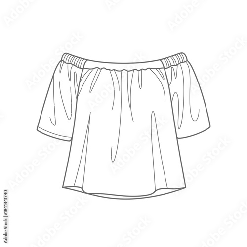 A simple technical flat sketch vector drawing of an off-the-shoulder women's top