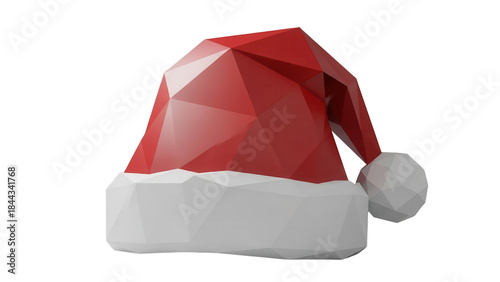 Low Poly Red Santa Hat Christmas Illustration isolated on White Background