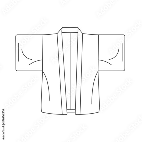 Minimalist line art illustration depicting a traditional japanese garment like a kimono or haori