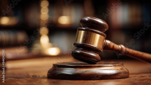 a legal setting with a gavel and a set of law books in the background, suggesting an environment where decisions are made in accordance with the law