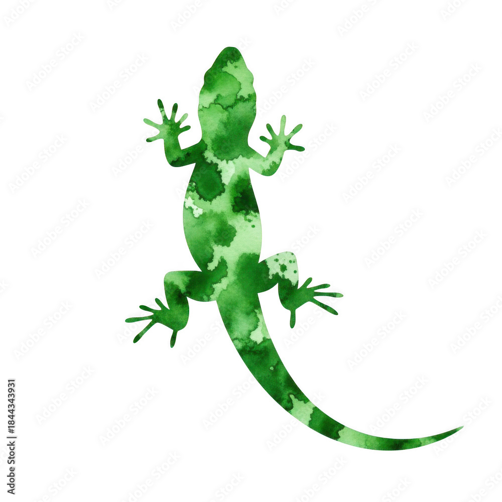 Obraz premium Watercolor Green lizard illustration isolated on a transparent background