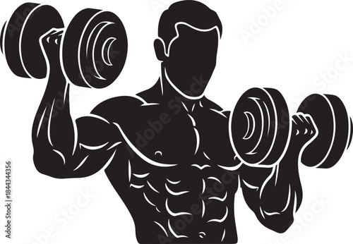 Muscular man lifting heavy dumbbells for bicep curls