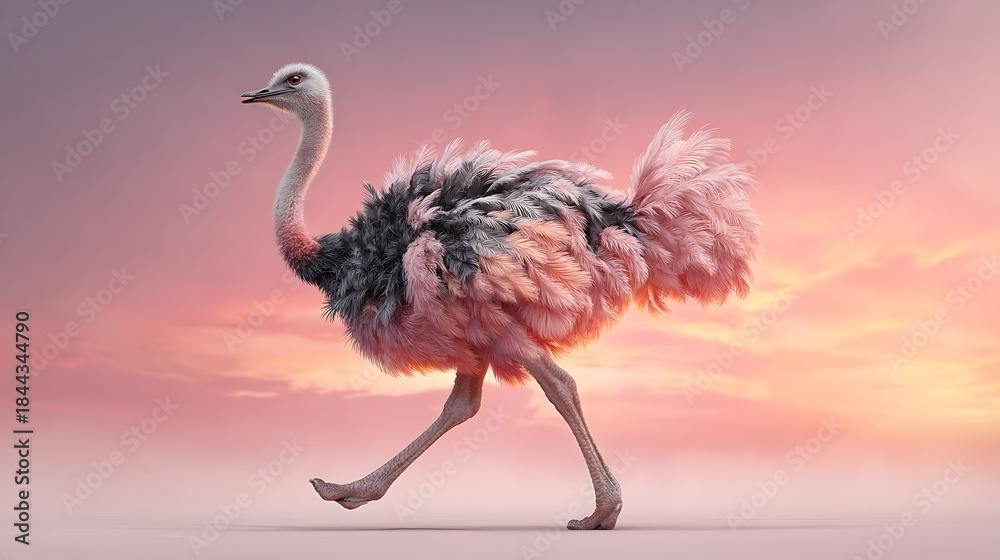 Fototapeta premium ostrich in the desert at sunset 