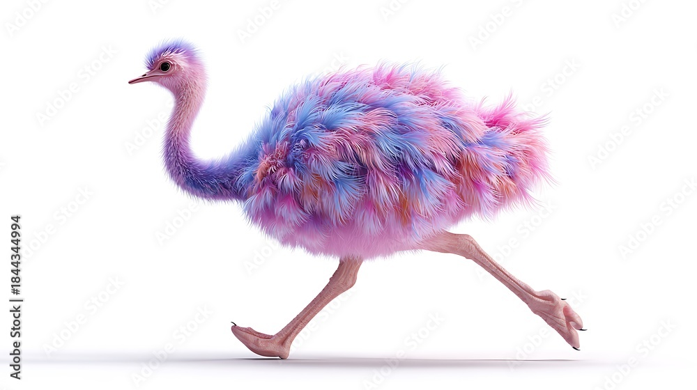 Fototapeta premium 3D illustration of a cute ostrich isolated on the white background 